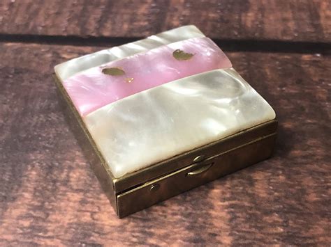 handcrafted metal brass pill box mother of pearl|Mother of Pearl Pill Box .